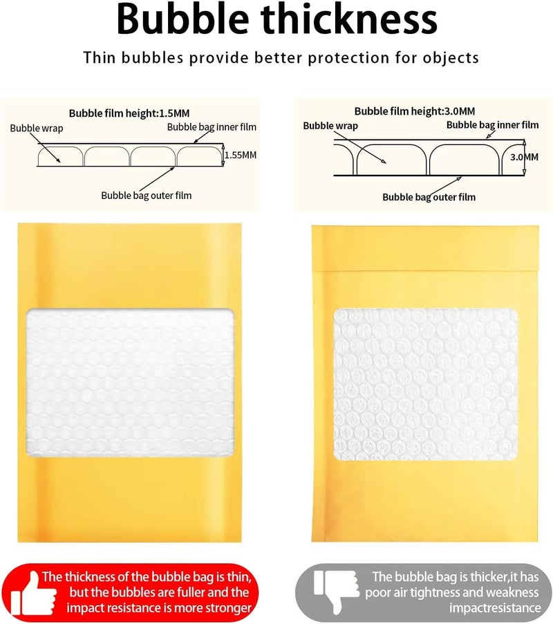Dasen Kraft bubble mailers 6x9 Inch 50 Pack,Self-Sealing Paper Envelopes for Packaging,Strong Adhesion Envelope Mailers, Small Waterproof Cushioned Padded Shipping Bags Yellow #0 - Image 4